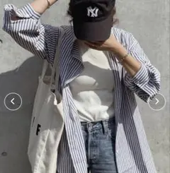 美品＊and me バンドカラーストライプシャツ