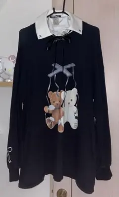 Honey Cinnamon 地雷 ブラック長袖トレーナー つけ襟付き