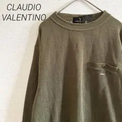 【新品】VALENTINO スウェット カーキ L ロゴ刺繍 胸ポケット90s