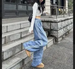 emmy サイドライン ドロストワイドデニムパンツ