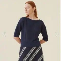GALERIE VIE リネンベーシック ボートネックプルオーバー　ダークブルー