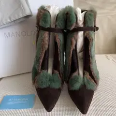 新品 未使用 マノロブラニク manoloblahnik ファー 39 ブーツ