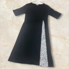 【ブリストーム】ロングワンピース　Aライン　ダルメシアン　黒無地　ゆったり　L