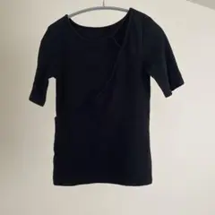 アシンメトリックデザイン 黒 半袖Tシャツ