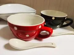 ドット柄 スープカップセット