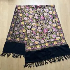 花柄刺繍ストール 黒