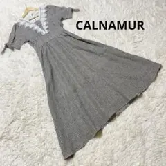 【新品未使用】CALNAMUR カルナムール　チェック柄レース襟ロングワンピース
