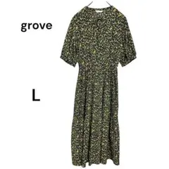 【美品】グローブ　花柄プリント　ウエストギャザーワンピース　L　フェミニン　春夏