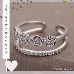 新品*デザインリング*指輪*ボックス付き*フリーサイズ*シルバー*ローズ