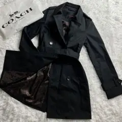 COACHコーチ 裏地ロゴ柄トレンチコート レディース ブラックXSサイズ美品♪