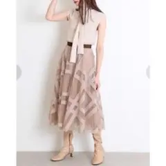 SNIDEL エンブロイダリーチェックスカート BEG ベージュ 0 美品