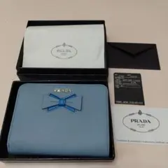 PRADA プラダ 折財布 水色 リボン