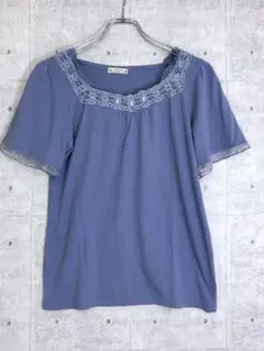 レトロ 古着 axes femme 刺繍レース装飾 オーガンジー切替袖トップス