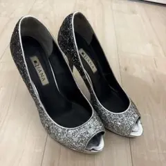 DIANA シルバー グリッター オープントゥ ハイヒール