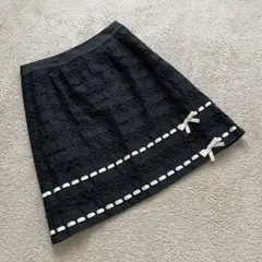 美品　エムズグレイシー　スカート　刺繍　リボン　ブラック　38 日本製