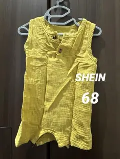 イエロー コットン ノースリーブロンパース