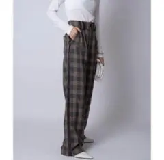 aclent レザーラインチェックパンツ