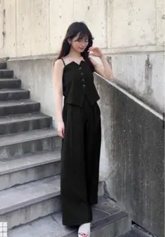 GRL ボタンベスト×ワイドパンツセットアップ[ta272]