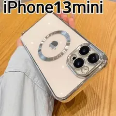 iPhone13mini 　クリア　ふちどり　シルバー　メタリック　 マグセーフ
