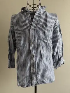 【美品】Men's Bigi 青と白のストライプ 半袖シャツ