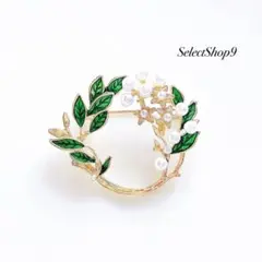 新品未使用品♡ブローチ美品パールリーフグリーンゴールドヴィンテージ海外インポート