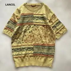 LANCEL 幾何学模様 オーバーサイズニット 半袖 リネン配合