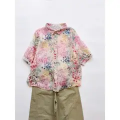 薄手 シャツ ブラウス プリント ゆったり I レディース 半袖 大きいサイズ