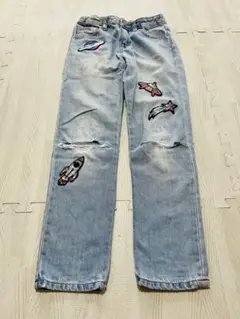 宇宙刺繍パッチ付きデニムパンツ 100cm以上