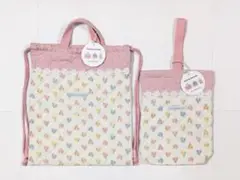 【新品】ナップサックとシューズバッグ 花柄ピンク ２点セット