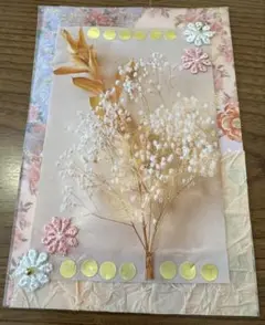 額縁コラージュ　ピンクフラワーベース　原画
