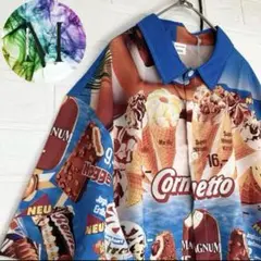 新品　未使用　アイスクリーム　オープンカラー　シャツ　メンズ　総柄　夏　アロハ