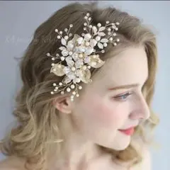 ☆ウェディングボンネ☆ヘアアクセサリーブライダル髪飾りゴールドヘッドドレス結婚式