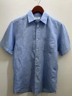 UNIQLO メンズ 半袖シャツ Mサイズ 麻×綿 ライトブルー