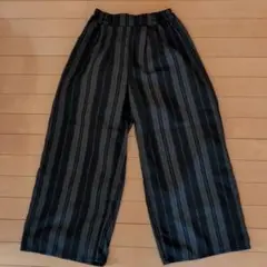 紺グレー青緑のストライプ ワイドパンツ