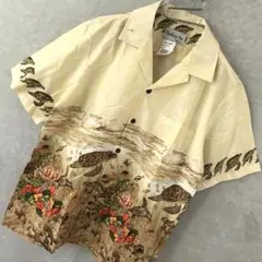 ハワイ製 Bishop st 二モ カメ アロハシャツ 新品 ベージュ M