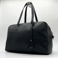 未使用級✨アニエスベー　ボストンバッグ　牛革　ブラック　南京錠　A4可　肩掛け可
