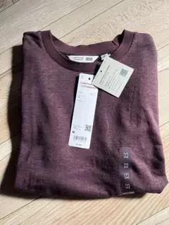 【新品】ユニクロ リネン クルーネック Tシャツ M コトニエ ブラウン ワイン