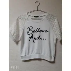 ホワイト レース袖 スウェット「Believe And...」