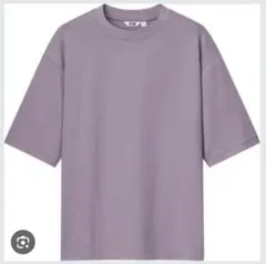 エアリズムコットンオーバーサイズTシャツ/5分袖 purpleパープル XL