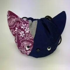 巾着　ちび猫ブチ:ツワブキNo.40-CM