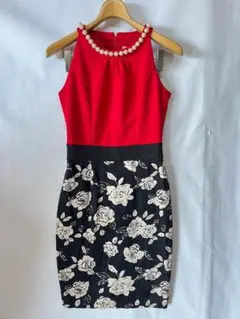 美品 milly ミリー パールデザイン 切替 ワンピース 赤ｘ黒 サイズ2