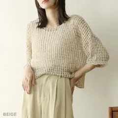 NOAHL ノアル　透かし編み半袖ニット　ベージュ
