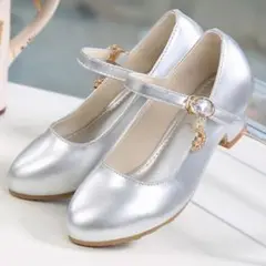 発表会　パンプス　シルバー　エナメル　ストラップ　33 20cm