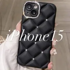 【500円セール】iPhone15 ブラック スマホケース キルティング 黒