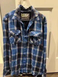 Quiksilver 青 チェック柄 ネルシャツ M