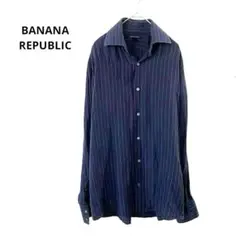【BANANA REPUBLIC】 ストライプ 長袖シャツ　ネイビー　Sサイズ
