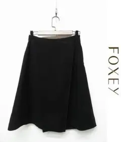 G254/美品 FOXEY ひざ丈スカート フレア レイヤード 40 黒