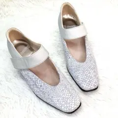 【極美品】神戸 ビューフォート 24cm パンプス グレー スネーク　ホワイト