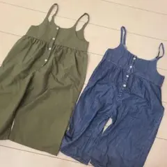 カーキ　デニム　サロペット　ワイドパンツ二点