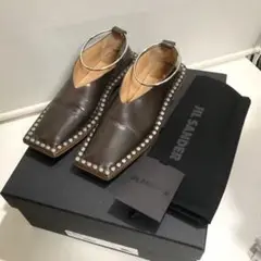 美品■ジルサンダー アンクレット スタッズ レザー フラット シューズ 37